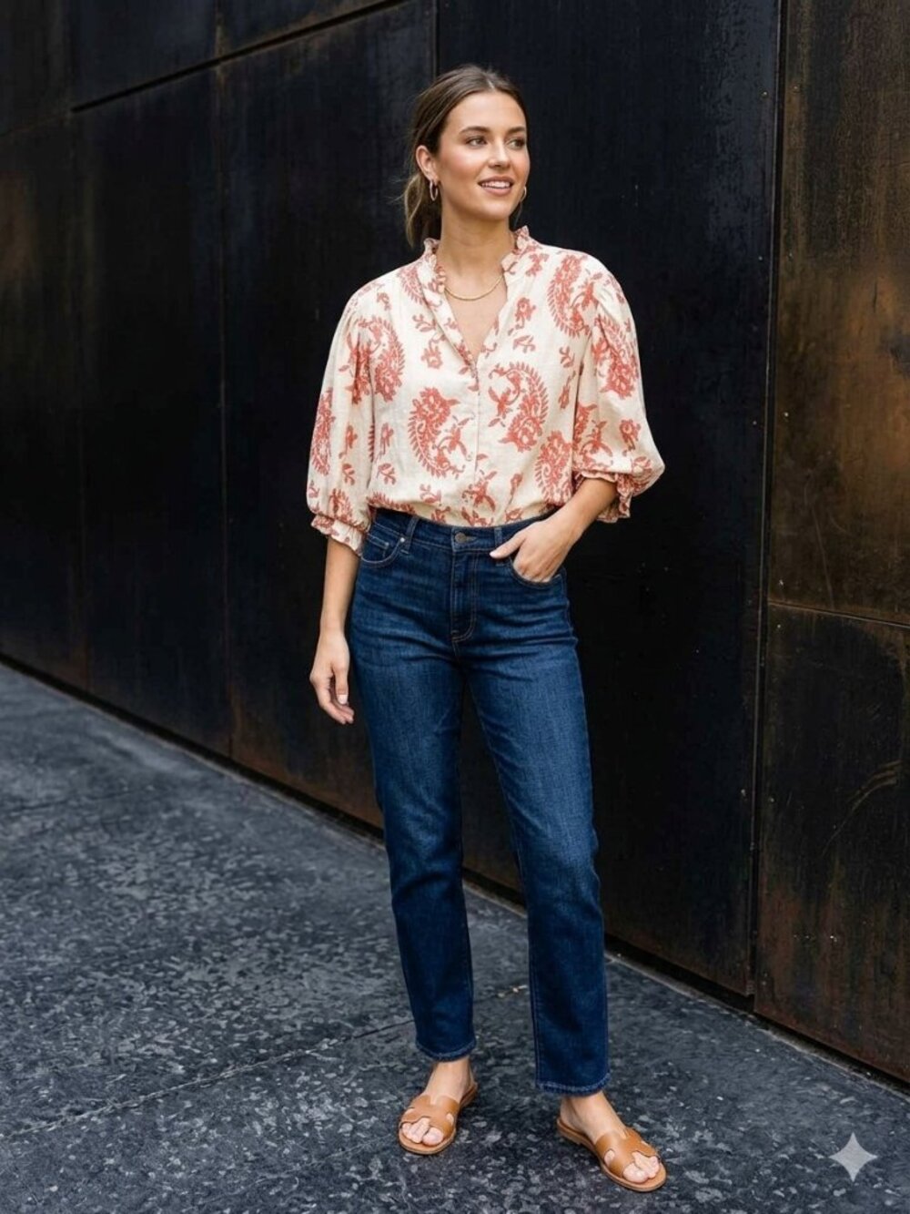 🌸 Gigio Cream & Coral Paisley Ruffle Blouse 🌸 - Picture 2 of 4